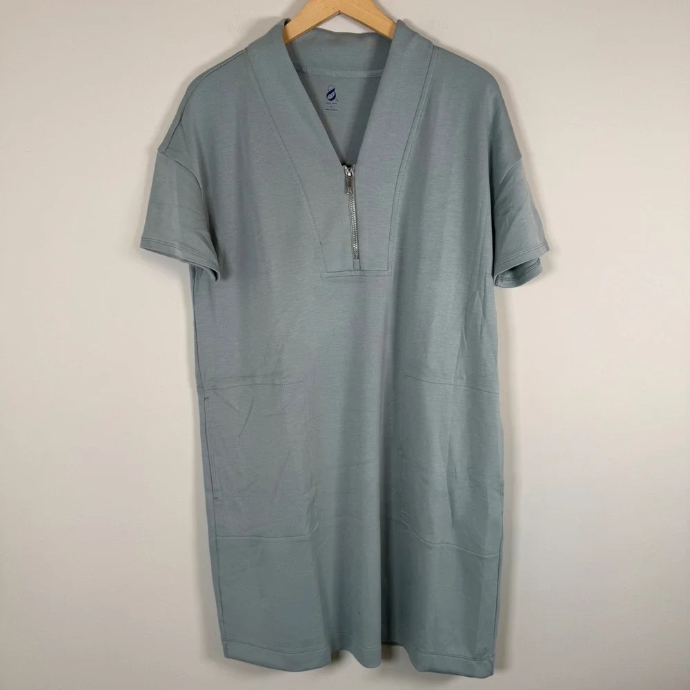 Lou & Grey Scuba Soft Half Zip Mini Pocket Dress Shift Dress Medium Short Sleeve